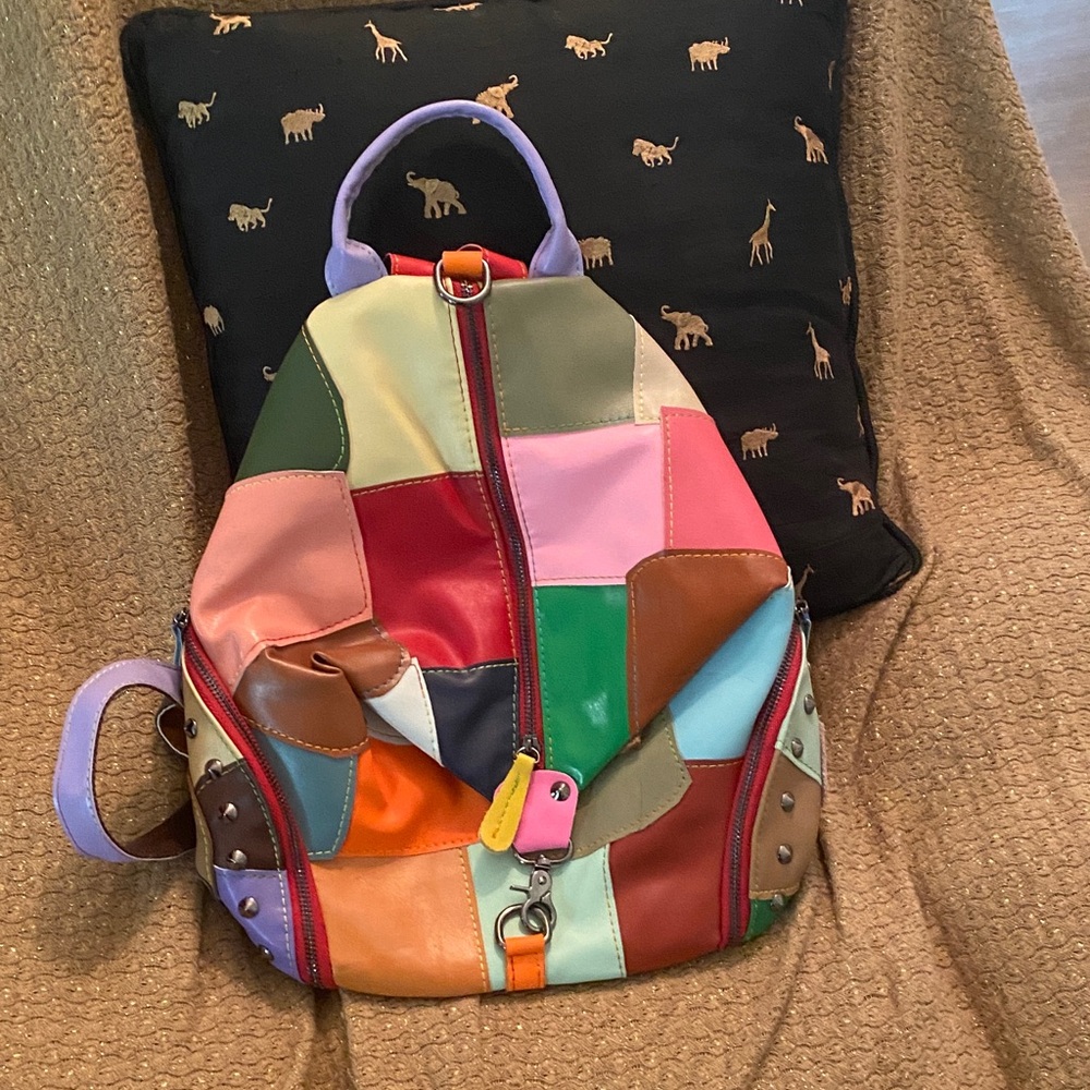 Colorful Patchwork real leather Backpack